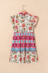 Boho Patchwork Button Front Ruffle Sleeve Vacation Dress